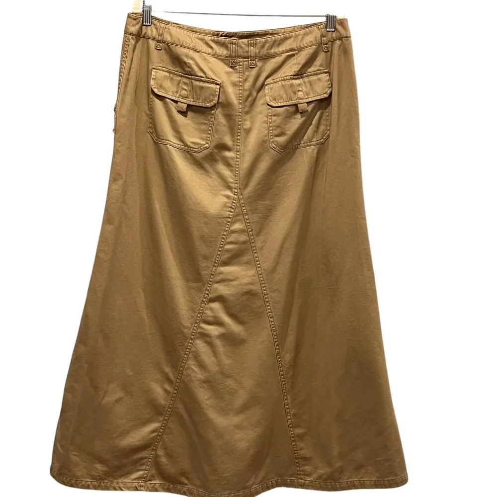 Stamp 10 Vintage Khaki Maxi Skirt, Cotton, 14